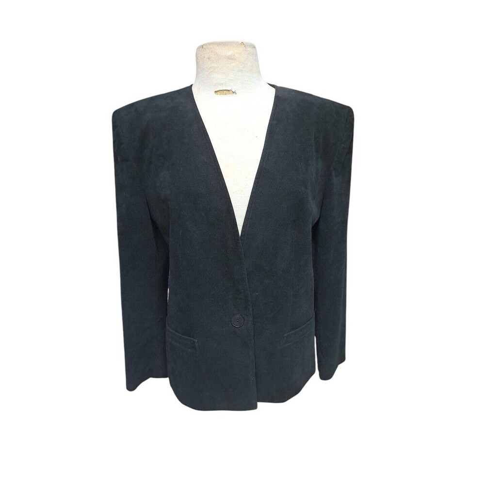 Vintage USA Lilli Ann Collections Womens Blazer Ultra Suede One Button Black Top